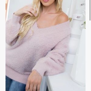 Pink V Neck Tunic Sweater